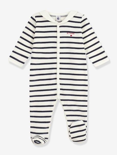 Pyjama bébé mixte en velours imprimé rayures marine - vertbaudet enfant 