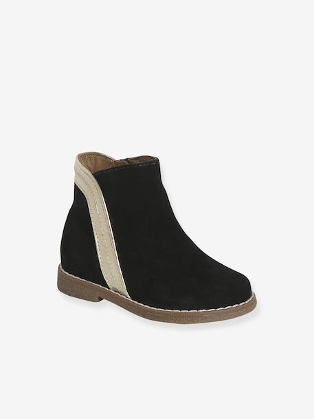Zipped Leather Boots for Babies black+gold - vertbaudet enfant 