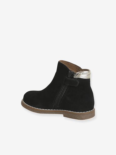 Zipped Leather Boots for Babies black+gold - vertbaudet enfant 