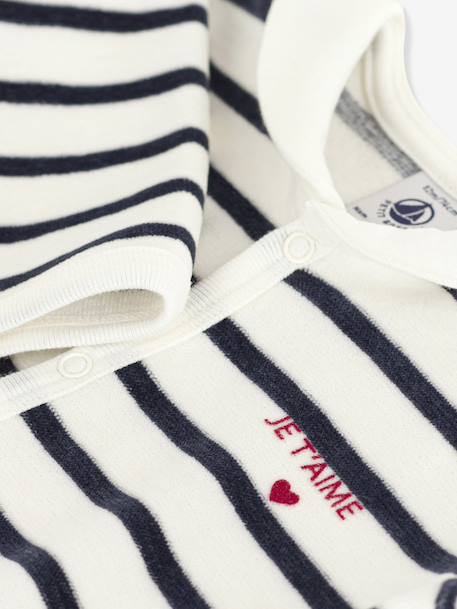 Unisex Pyjamas in Printed Striped Velour for Babies, PETIT BATEAU navy blue - vertbaudet enfant 
