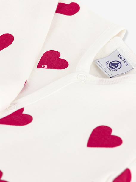 Baby unisex pyjamas in printed fleece with PETIT BATEAU hearts white - vertbaudet enfant 
