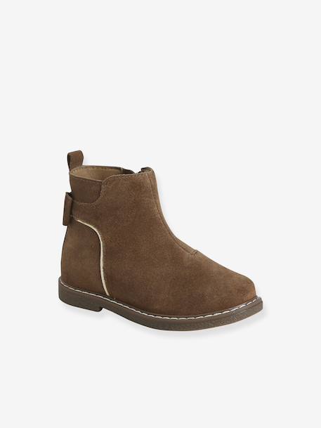 Leather Boots for Girls camel+Dark Blue+printed black - vertbaudet enfant 