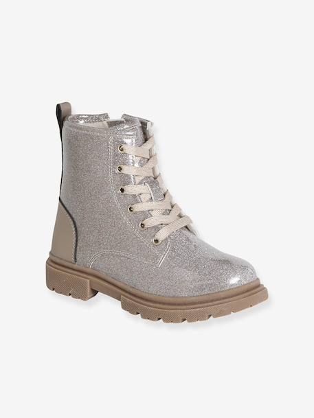 Bottines enfant fille synthétique lacées et zippées or - vertbaudet enfant 