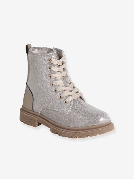 Bottines enfant fille synthétique lacées et zippées or - vertbaudet enfant 