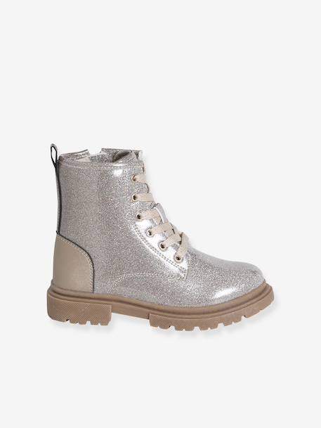 Bottines enfant fille synthétique lacées et zippées or - vertbaudet enfant 