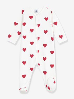 -Baby unisex pyjamas in printed fleece with PETIT BATEAU hearts 