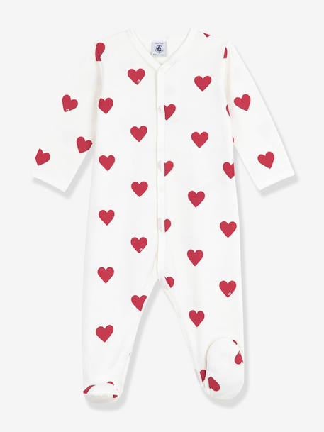 Baby unisex pyjamas in printed fleece with PETIT BATEAU hearts white - vertbaudet enfant 