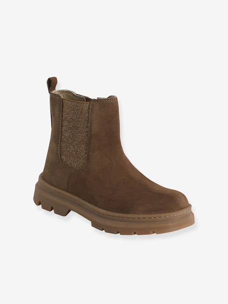 Leather Boots with Elastic & Zip for Girls camel - vertbaudet enfant 