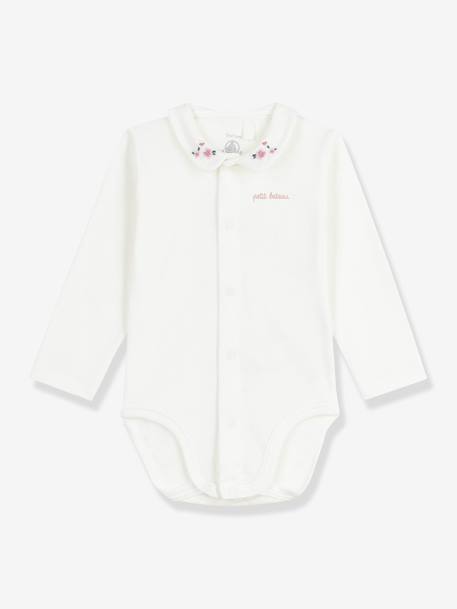 Body bébé à col brodé en côtes blanc - vertbaudet enfant 