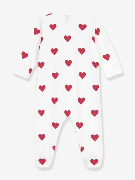 Baby unisex pyjamas in printed fleece with PETIT BATEAU hearts white - vertbaudet enfant 