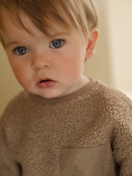 Sweat bébé en sherpa noix de pécan+vert - vertbaudet enfant 