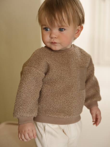 Sherpa sweatshirt for babies green+pecan nut - vertbaudet enfant 