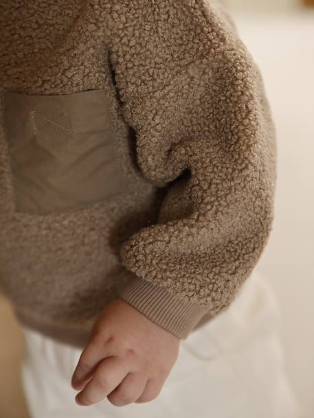 Sweat bébé en sherpa noix de pécan+vert - vertbaudet enfant 