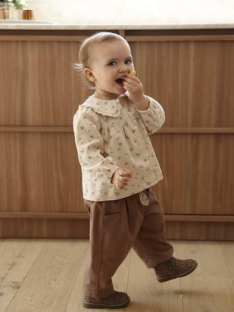 Blouse bébé imprimée en velours vanille - vertbaudet enfant 