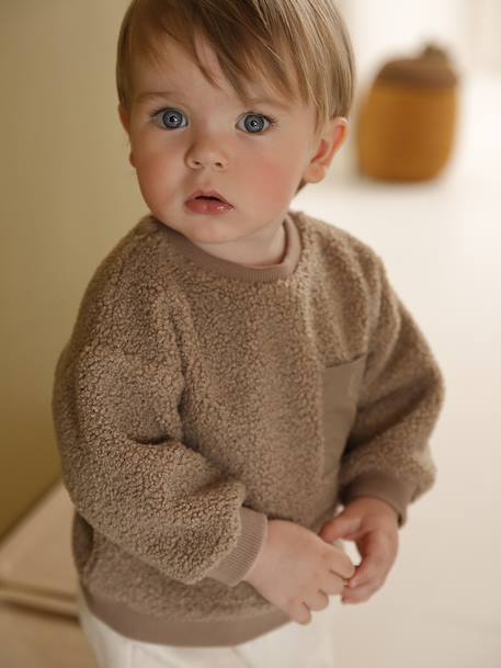 Sweat bébé en sherpa noix de pécan+vert - vertbaudet enfant 