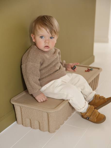 Sweat bébé en sherpa noix de pécan+vert - vertbaudet enfant 
