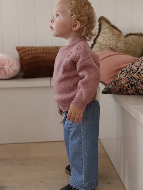 Knitted jumper for babies with embroidered flowers rose - vertbaudet enfant 