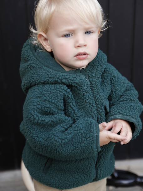 Sherpa hooded jacket for babies fir green - vertbaudet enfant 