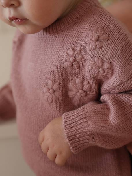 Pull bébé en tricot avec fleurs brodées rose - vertbaudet enfant 