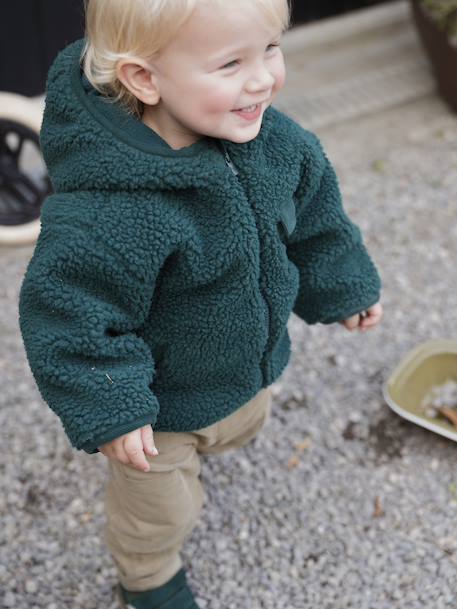 Sherpa hooded jacket for babies fir green - vertbaudet enfant 