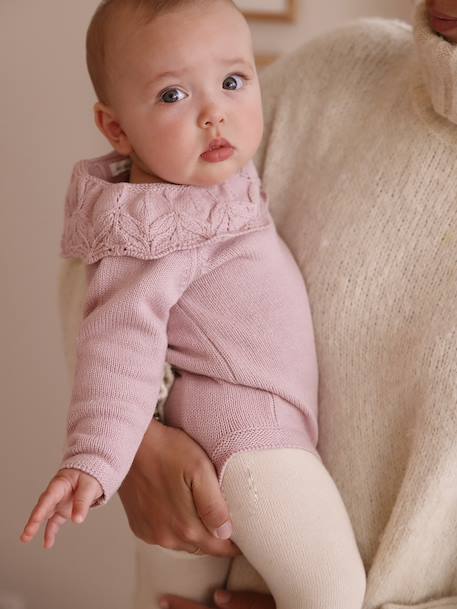 Newborn Set: Knitted Romper + Tights mauve - vertbaudet enfant 