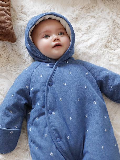 Denim Pramsuit with All-Over Print, for Newborns stone - vertbaudet enfant 
