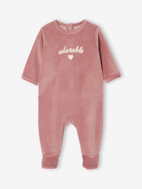 Lot de 3 pyjamas bébé mixtes en velours cappuccino+rose - vertbaudet enfant 