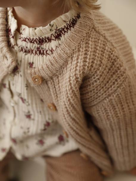 Chunky knit baby cardigan marl beige+sage green - vertbaudet enfant 