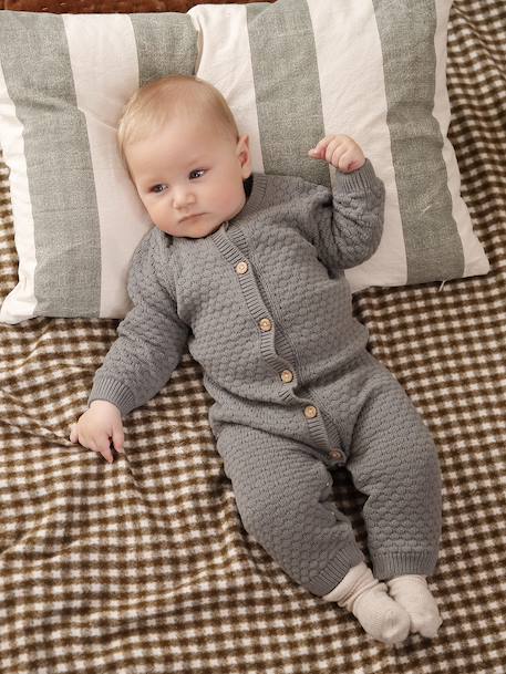 Combinaison naissance en tricot texturé vert de gris - vertbaudet enfant 