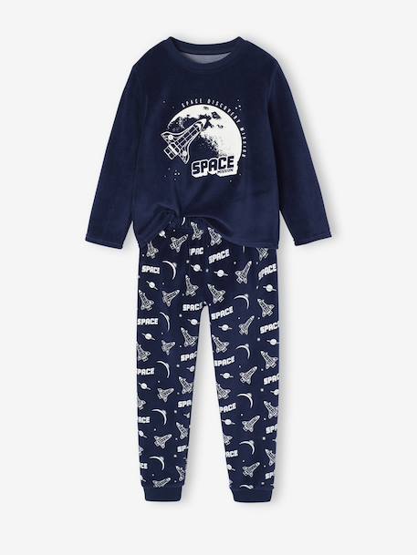 Velour Pyjamas with Printed Rocket for Boys navy blue - vertbaudet enfant 