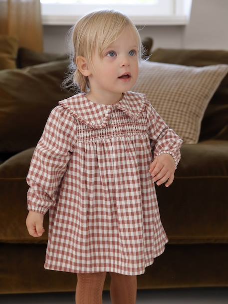 Robe bébé en flanelle vichy terracotta - vertbaudet enfant 