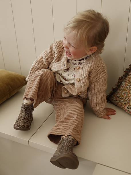 Gilet bébé en maille grosse jauge beige chiné+vert sauge - vertbaudet enfant 