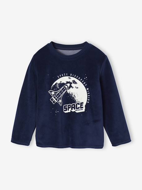 Velour Pyjamas with Printed Rocket for Boys navy blue - vertbaudet enfant 