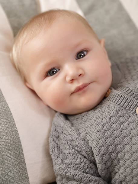 Jumpsuit in Textured Knit, for Newborns grey green - vertbaudet enfant 