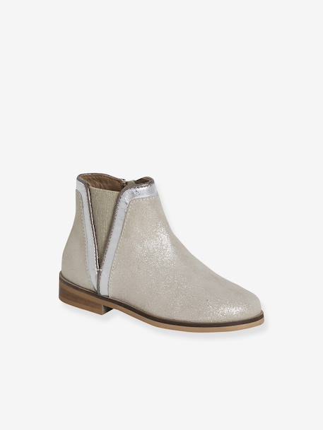 Boots enfant fille cuir zippées marine+noir+or - vertbaudet enfant 