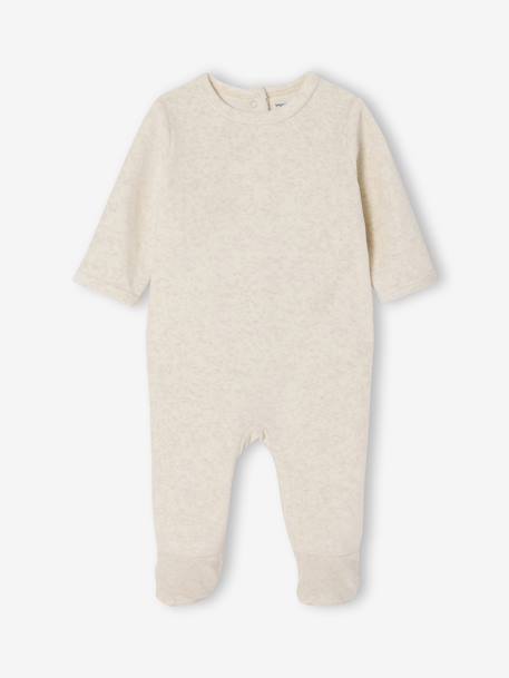 Pack of 3 Sleepsuits in Velour for Babies, BASICS cappuccino+rose - vertbaudet enfant 