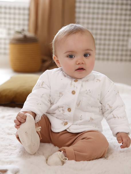 Veste bébé matelassée en velours + doudou coffret cadeau naissance écru - vertbaudet enfant 