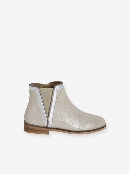 Leather Boots with Zip & Elastic for Girls black+gold+navy blue - vertbaudet enfant 