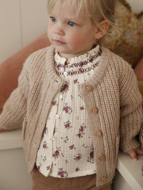 Chunky knit baby cardigan marl beige+sage green - vertbaudet enfant 