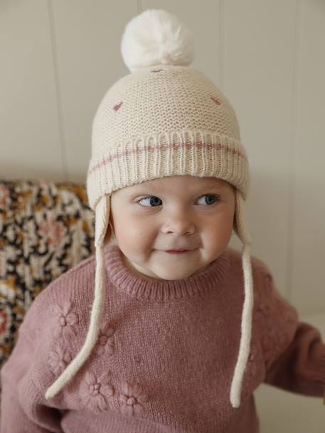 Ensemble bébé bonnet, snood et moufles coeurs beige doré - vertbaudet enfant 