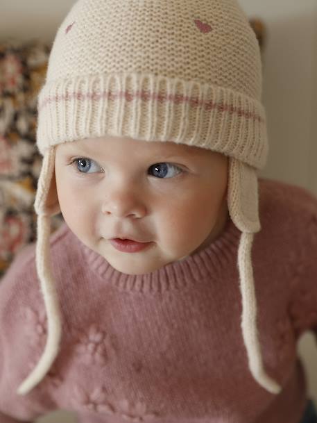 Ensemble bébé bonnet, snood et moufles coeurs beige doré - vertbaudet enfant 