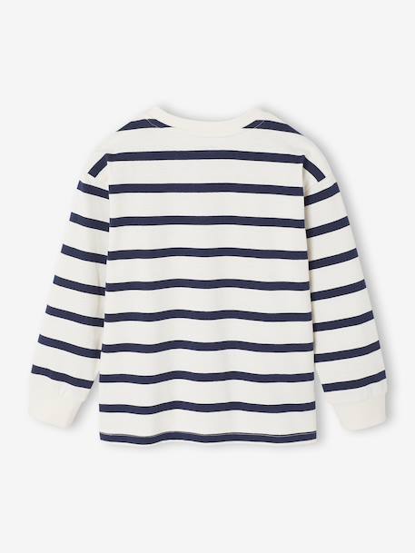 Striped Long-Sleeved T-Shirt for Boys ecru+night blue - vertbaudet enfant 