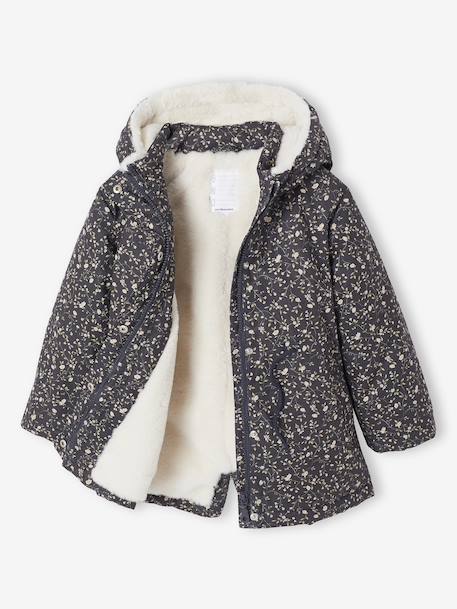 Romantic Hooded Parka for Girls green+navy blue - vertbaudet enfant 