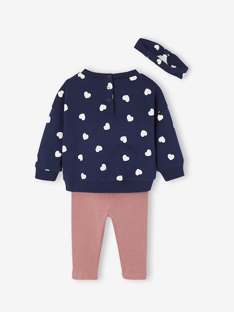 Ensemble bébé fille 3 pièces sweat + legging + bandeau personnalisable marine - vertbaudet enfant 