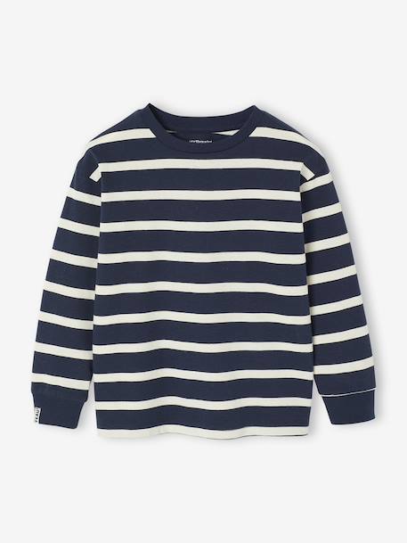 Striped Long-Sleeved T-Shirt for Boys ecru+night blue - vertbaudet enfant 