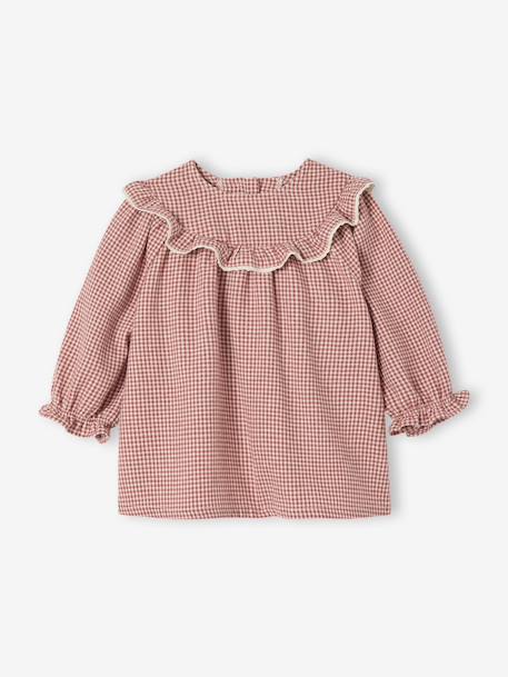 Dress in Gingham Flannel for Newborns ecru - vertbaudet enfant 