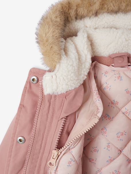Parka + doudoune fine bébé 3 en 1 olive+vieux rose - vertbaudet enfant 