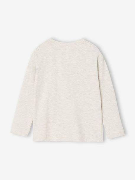 Printed Long-Sleeved T-Shirt with Details in Relief, for Boys marl white+pecan nut - vertbaudet enfant 