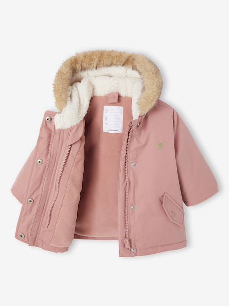 Parka + doudoune fine bébé 3 en 1 olive+vieux rose - vertbaudet enfant 