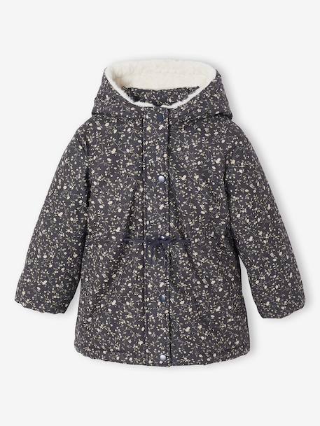 Romantic Hooded Parka for Girls green+navy blue - vertbaudet enfant 